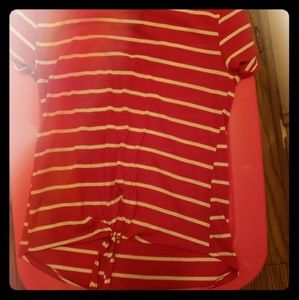 Red/White Stripe Front Tie Tee size small
